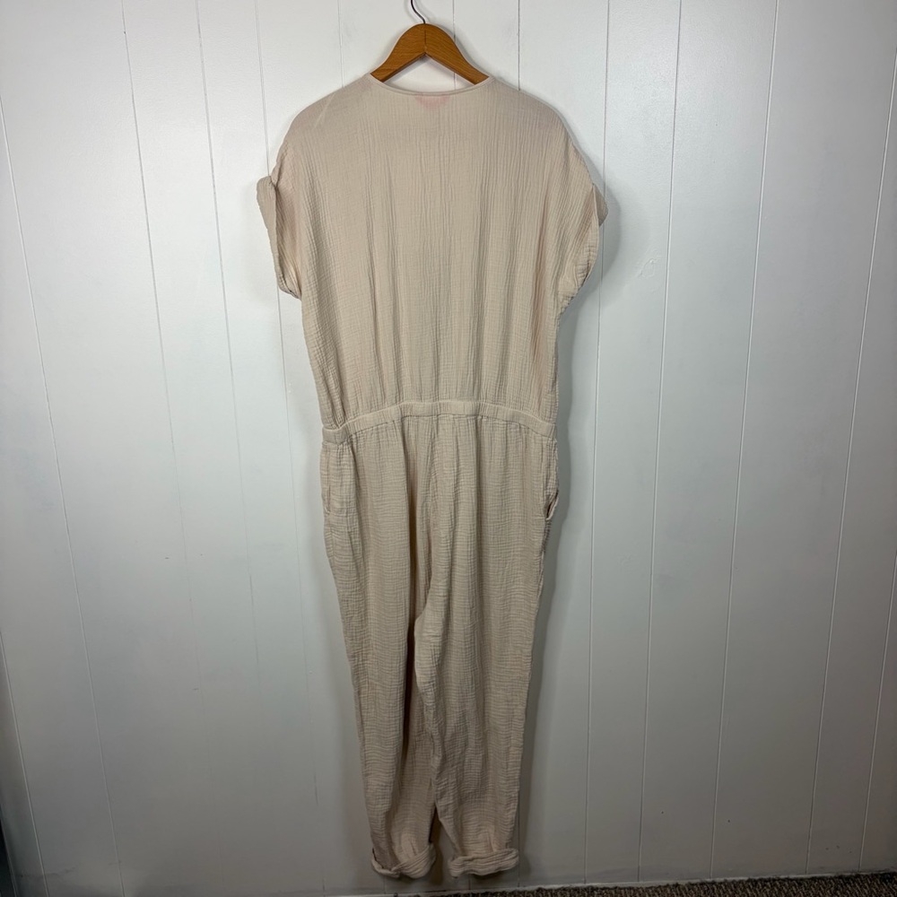 Joe Fresh Beige Tan Short Sleeve Jumpsuit Pockets Size XL Summer Size resort - Picture 5 of 8